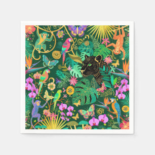 Serviette En Papier Fantasie surréaliste exotique dorée de la jungle