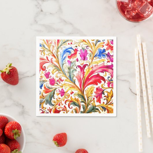 Serviette En Papier Fantastique design florentin Feuilles (En situation)