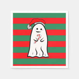 Serviette En Papier Fantôme de Noël sur les rayures rouge et verte
