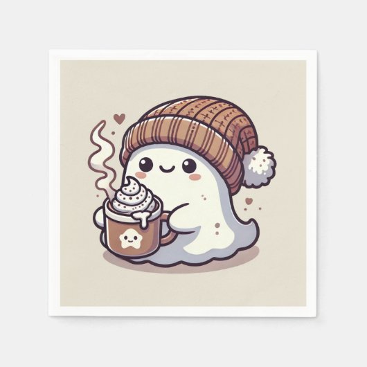 Serviette En Papier Fantôme d'Halloween mignon en automne Beanie et ca (Devant)