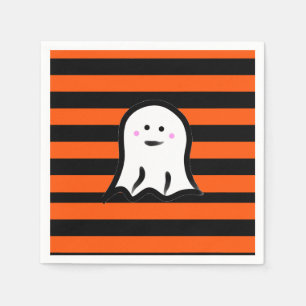 Serviette En Papier Fantôme d'Halloween sur rayures noires et orange