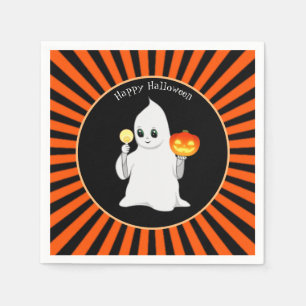 Serviette En Papier Fantôme et citrouille d'Halloween sur fond noir et