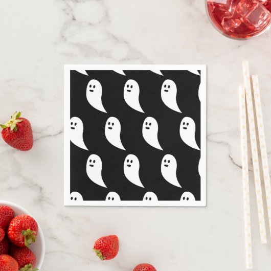 Serviette En Papier Fantôme Halloween noir blanc mignon motif (En situation)