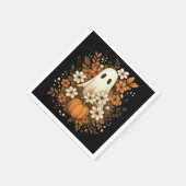 Serviette En Papier Fantôme mignon avec Citrouille et fleurs d'automne (Coin)