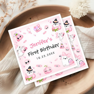 Serviette En Papier Fantôme rose mignon Halloween 1er anniversaire