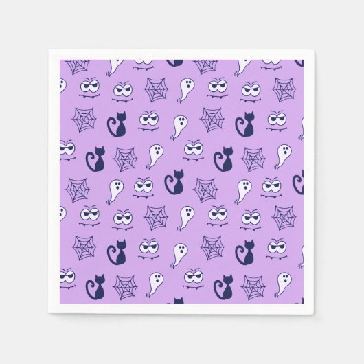 Serviette En Papier Fantôme, toiles d'araignées et chats noirs violet (Devant)
