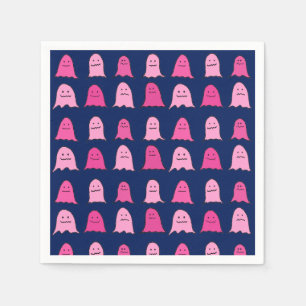 Serviette En Papier Fantômes d'Halloween rose sur bleu foncé