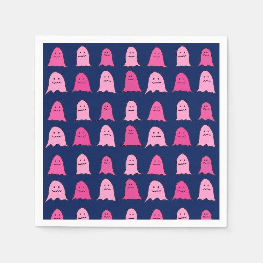 Serviette En Papier Fantômes d'Halloween rose sur bleu foncé (Devant)