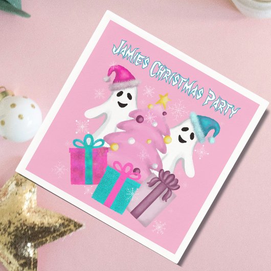 Serviette En Papier Fantômes du Père Noël avec arbre de Noël & présent