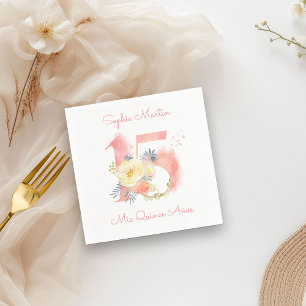 Serviette En Papier Fard à joues Mis Quince Anos Rose Floral 15 Annive