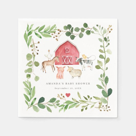 Serviette En Papier Farm Animals Baby Shower Party Paper Napkins (Devant)