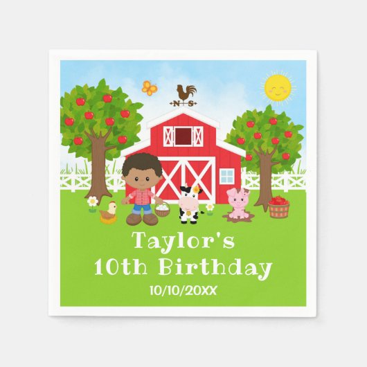 Serviette En Papier Farm Red Barn African American Boy Birthday Party (Devant)