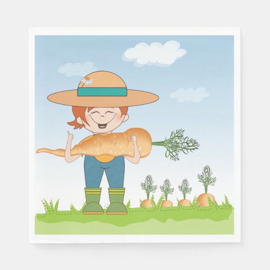 Serviette En Papier Farmer Girl with Giant Carrot Gardening (Devant)