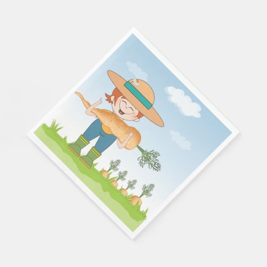 Serviette En Papier Farmer Girl with Giant Carrot Gardening (Coin)