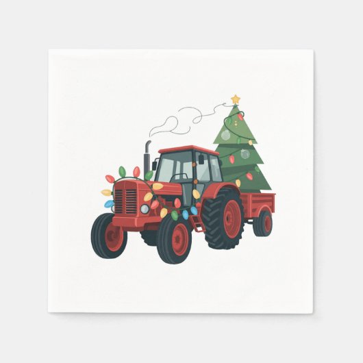 Serviette En Papier Farmer Tractor Xmas Tracteur d'éclairage Noël (Devant)