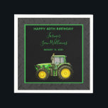 Serviette En Papier Farmer's 40th Birthday Party<br><div class="desc">Serviettes de fête d'anniversaire de l'agriculteur, avec l'image imprimée d'un tracteur sur un arrière - plan noir, avec un cadre coloré assorti joignant vos détails de l'événement tous imprimés sur un arrière - plan à effet de pneu noir. Ce design convient à toute personne et à toute saison. Tout le...</div>