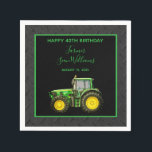 Serviette En Papier Farmer's 40th Birthday Party<br><div class="desc">Serviettes de fête d'anniversaire de l'agriculteur, avec l'image imprimée d'un tracteur sur un arrière - plan noir, avec un cadre coloré assorti joignant vos détails de l'événement tous imprimés sur un arrière - plan à effet de pneu noir. Ce design convient à toute personne et à toute saison. Tout le...</div>