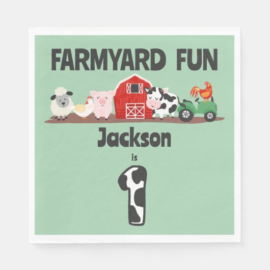 Serviette En Papier Farmyard Amusement 1er anniversaire ferme Animal E (Devant)