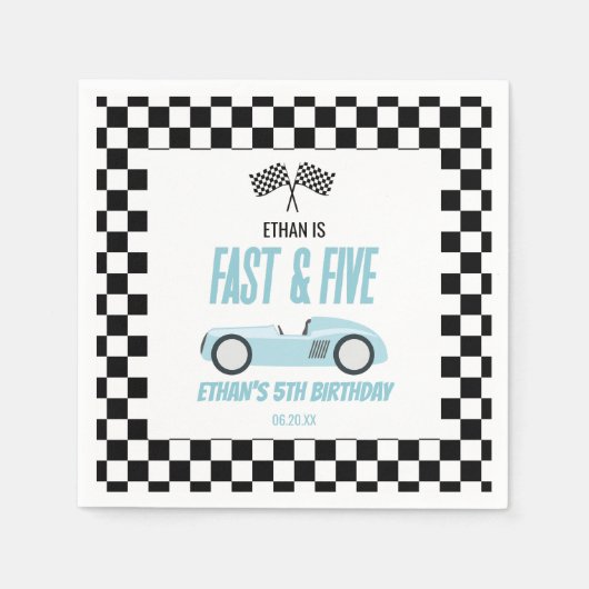 Serviette En Papier Fast & Five Blue Race Car 5e fête d'anniversaire (Devant)