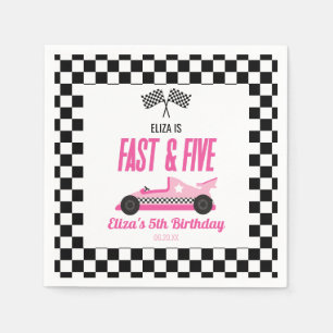 Serviette En Papier Fast & Five Pink Race Car 5ème anniversaire
