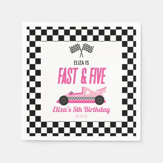 Serviette En Papier Fast & Five Pink Race Car 5ème anniversaire (Devant)