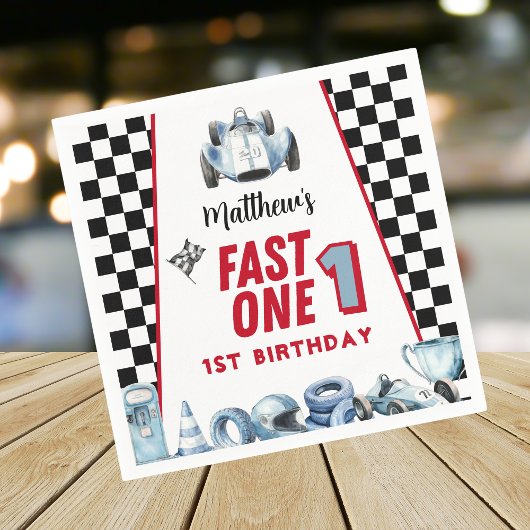 Serviette En Papier Fast One 1st birthday Boy Racing Car 