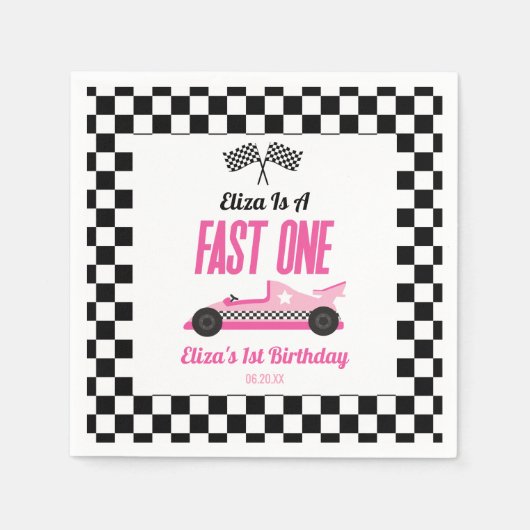 Serviette En Papier Fast One Pink Race Car Premier Anniversaire (Devant)