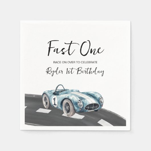 Serviette En Papier Fast One Race Car First Birthday (Devant)