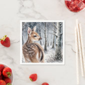 Serviette En Papier Faune Blanche Dans La Forêt D'Hiver (En situation)