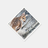 Serviette En Papier Faune Blanche Dans La Forêt D'Hiver (Coin)