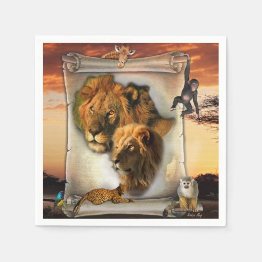 Serviette En Papier Faune Lion d'Afrique (Devant)