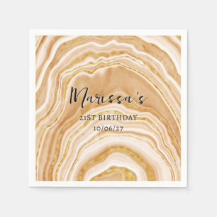 Serviette En Papier Faux Agate Doré 21e Anniversaire