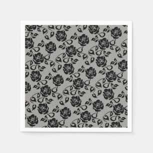 Serviette En Papier Faux Black Lace Rose Fishnet Napkins