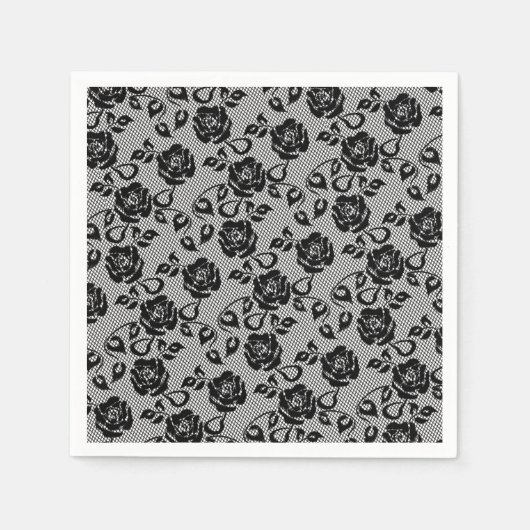 Serviette En Papier Faux Black Lace Rose Fishnet Napkins (Devant)