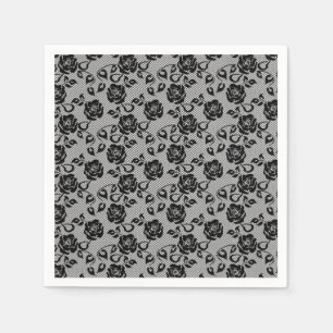 Serviette En Papier Faux Black Lace Rose Fishnet Napkins