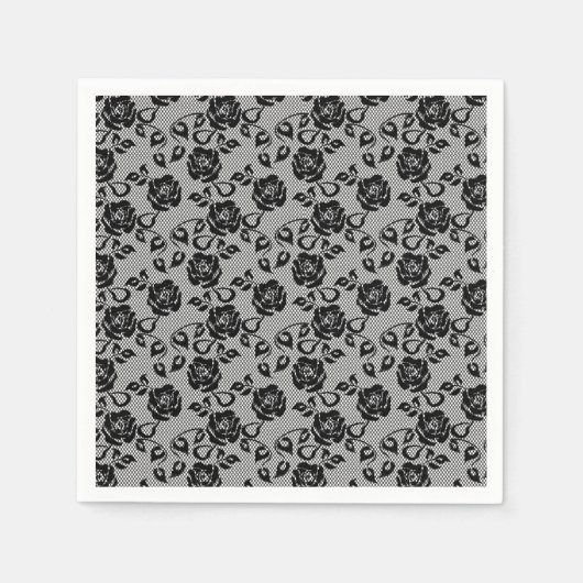 Serviette En Papier Faux Black Lace Rose Fishnet Napkins (Devant)
