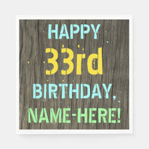Serviette En Papier Faux bois, aspect texte peint, 33e anniversaire +