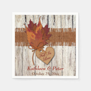 Serviette En Papier FAUX Burlap, Bois, Feuilles, Mariage de coeur serv