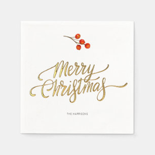 Serviette En Papier Faux de Noël minimum Gold Foil Holly Branche