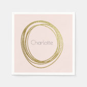 Serviette En Papier Faux Gold Abstrait Circle Design avec nom (Devant)