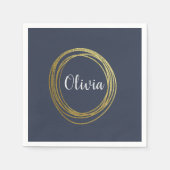 Serviette En Papier Faux Gold Abstrait Circle Design avec nom (Devant)