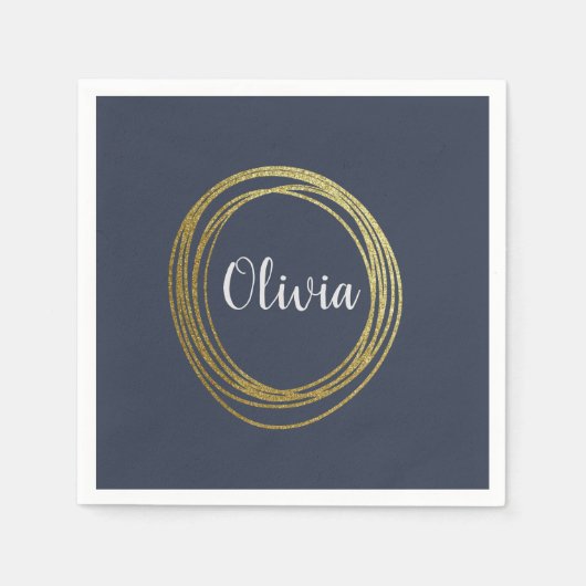 Serviette En Papier Faux Gold Abstrait Circle Design avec nom (Devant)