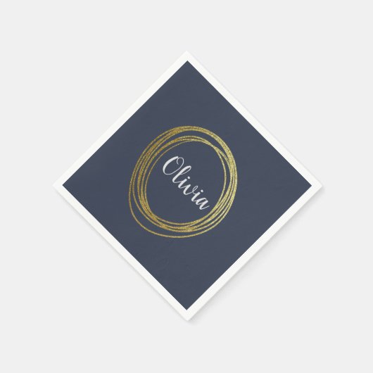 Serviette En Papier Faux Gold Abstrait Circle Design avec nom (Coin)