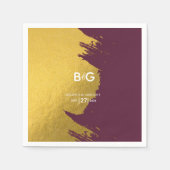 Serviette En Papier Faux Gold Burgundy, Mariage Monogramme (Devant)