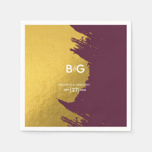 Serviette En Papier Faux Gold Burgundy, Mariage Monogramme
