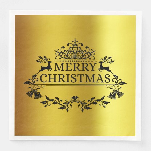 Serviette En Papier Faux Gold Festive Joyeux Papier de Noël Napkin (Devant)