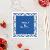Serviette En Papier Faux Gold Foil Blue Mariage damassé (En situation)