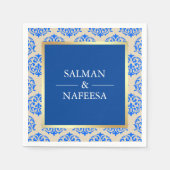 Serviette En Papier Faux Gold Foil Blue Mariage damassé (Devant)