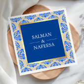 Serviette En Papier Faux Gold Foil Blue Mariage damassé