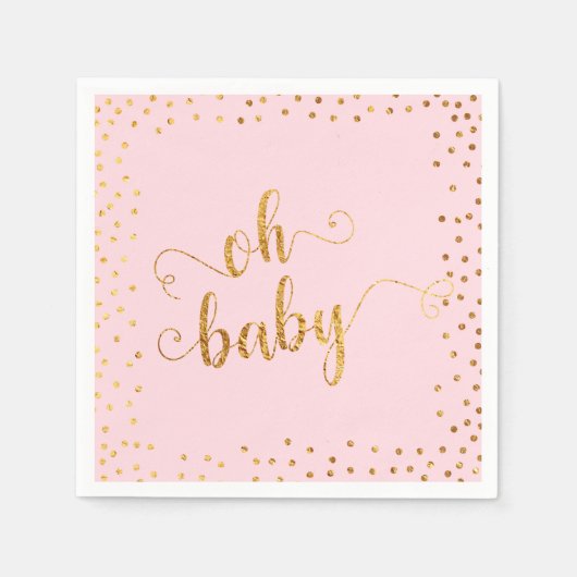 Serviette En Papier Faux Gold Foil Confetti Baby shower rose (Devant)